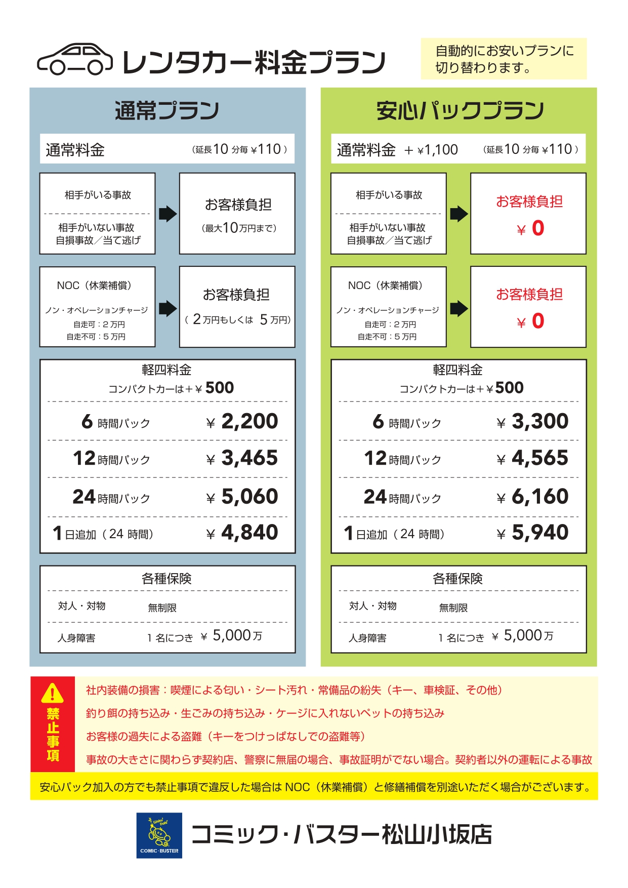 レンタカー料金表