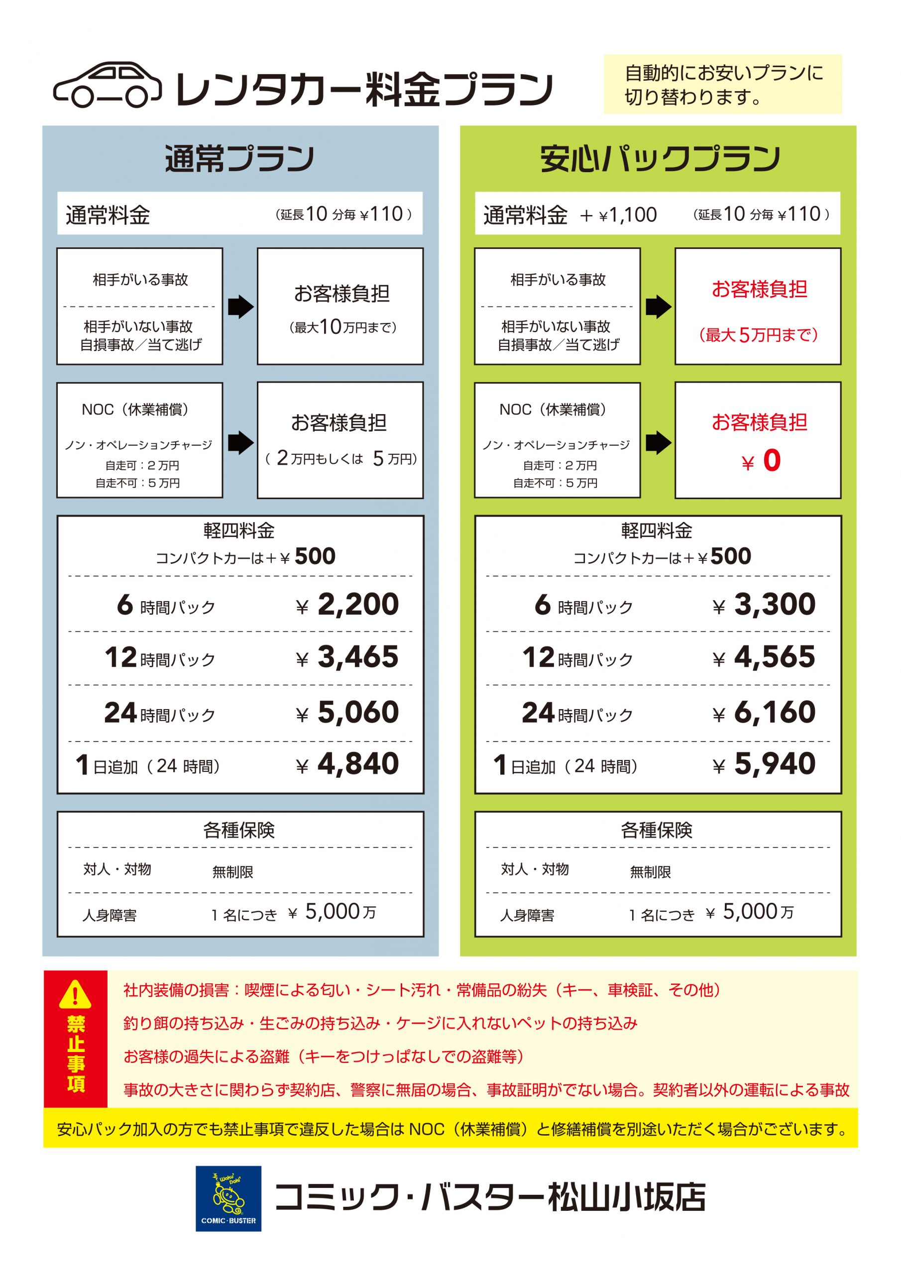 レンタカー料金表